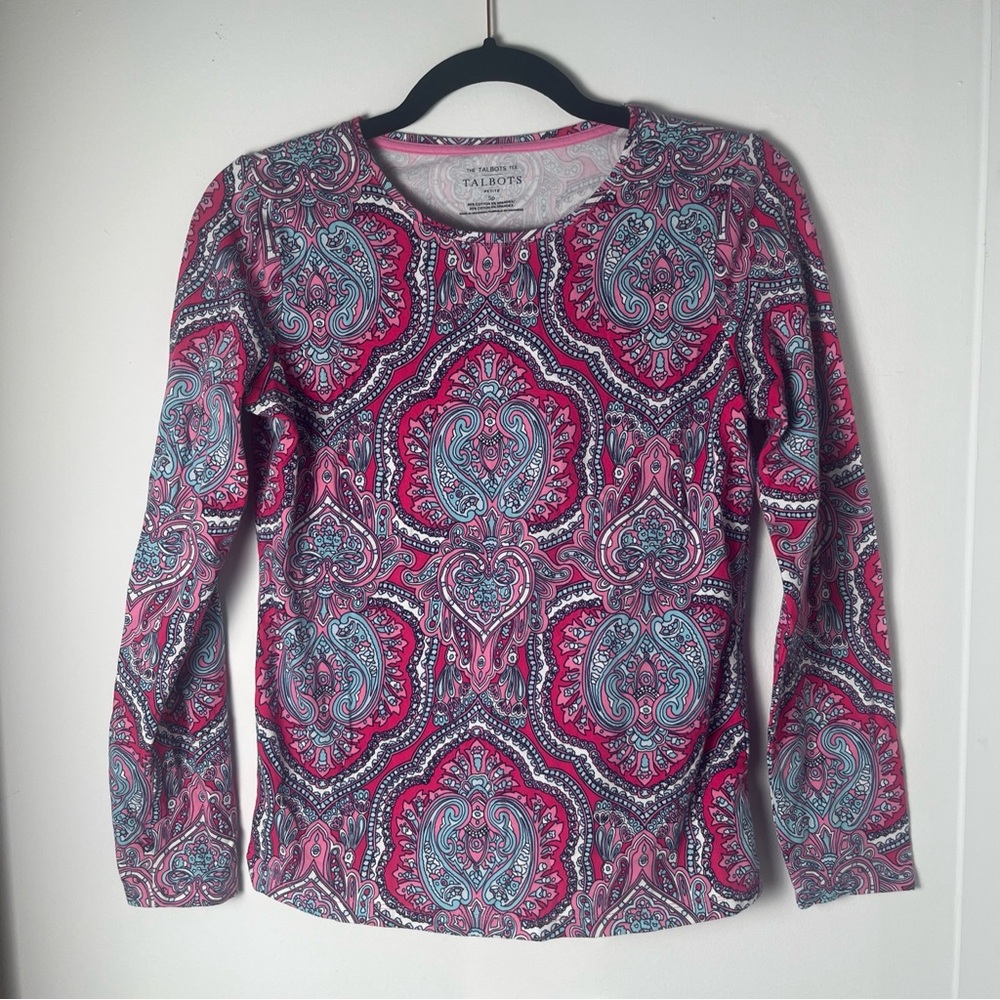 THE TALBOT'S TEE Multicolored Floral Paisley Long Sleeve Top Small Petite
